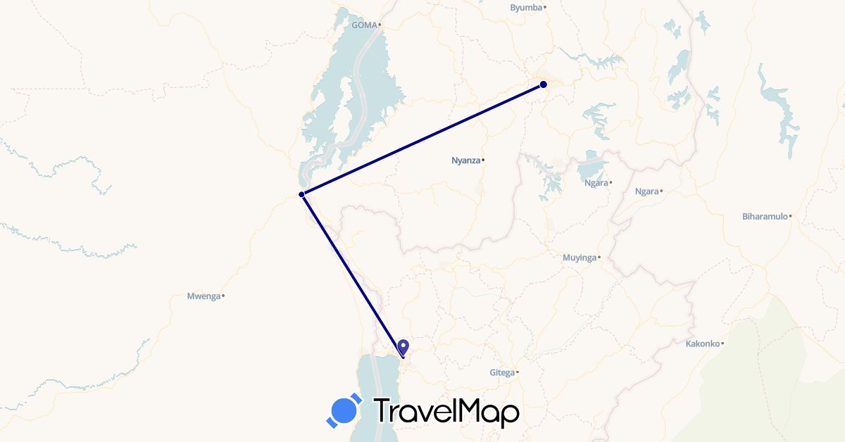 TravelMap itinerary: driving in Burundi, Democratic Republic of the Congo, Rwanda (Africa)